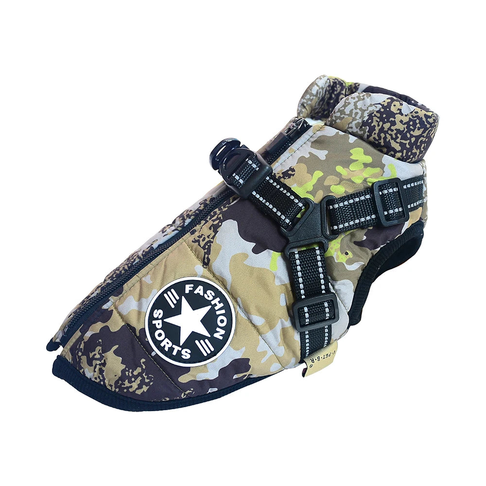Manteau pour petit chien avec harnais intégré camouflage