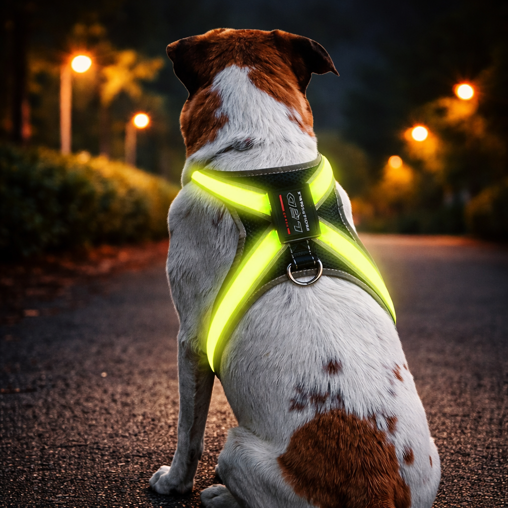 Meilleur harnais en y sur un chien dans la rue la nuit 