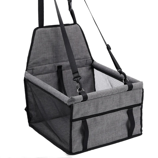 Panier pour voiture adapté aux chiens. Le panier chien est de couleur gris. Image produit Boutiquechien
