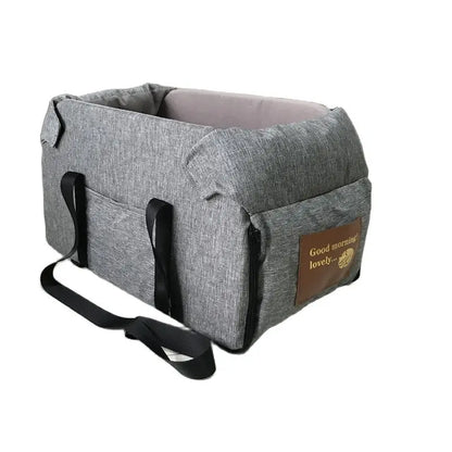 Panier de transport pour chien de couleur gris avec des lanière de couleur noir. Image produit Boutiquechien