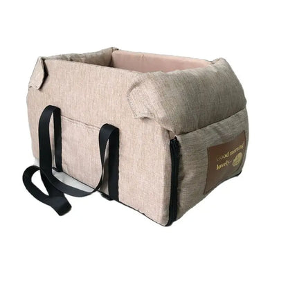 Panier de transport pour chien de couleur rose pâle avec des lanière de couleur noir. Image produit Boutiquechien