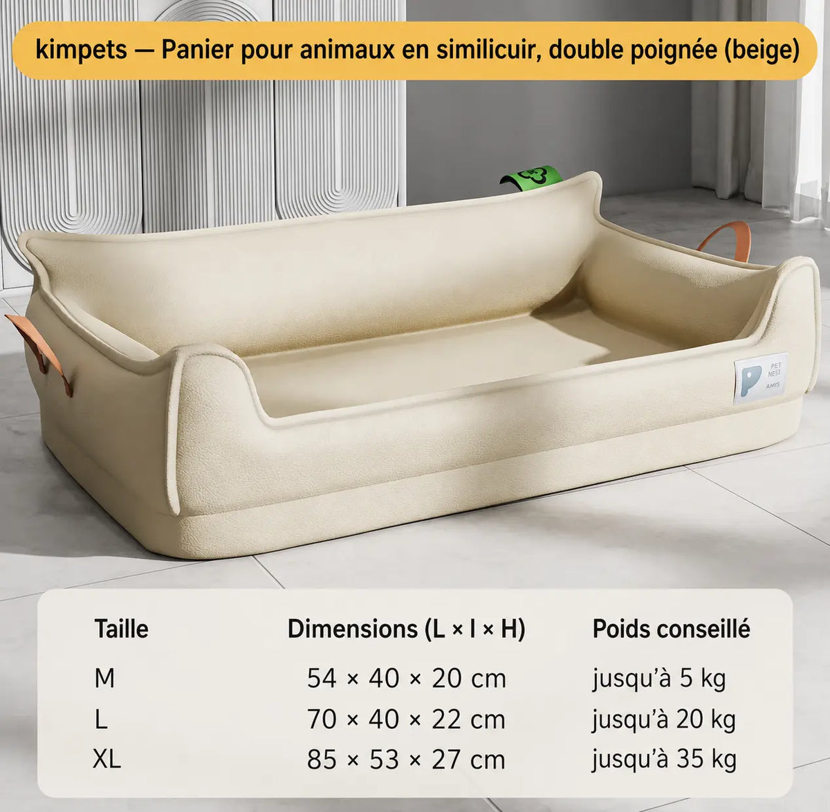 Panier en cuir pour chien tailles du produit 