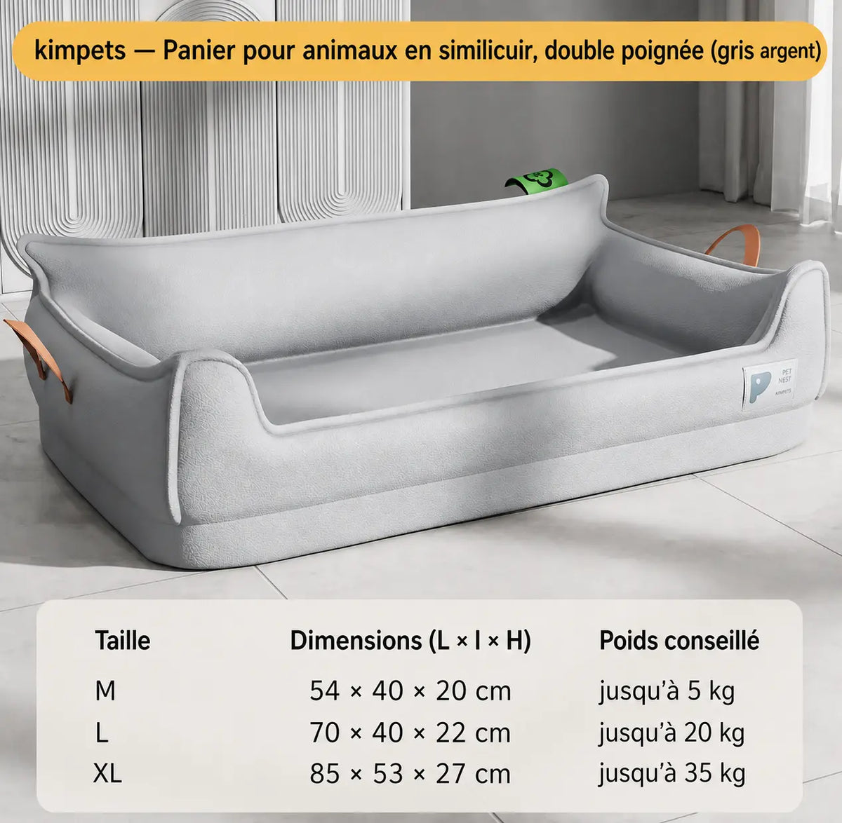 Panier en cuir pour chien tailles du produit 