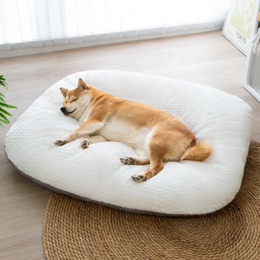 panier pour chien moelleux avec shiba brun et blanc couché sur le panier. Image produit Boutiquechien