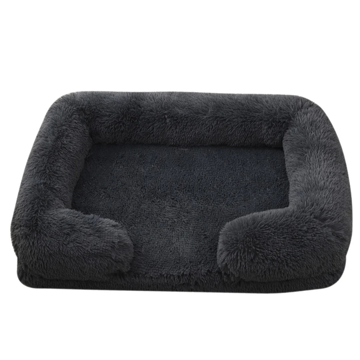 Panier pour grand chien de couleur noir avec oreiller qui fait tout le long du panier pour chien. Image produit boutiquechien