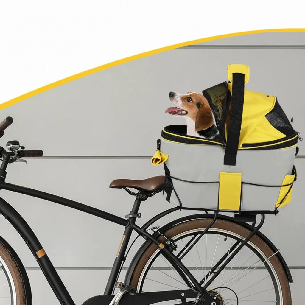 Panier vélo pour chien 12 kg avec un petit chien dedans 