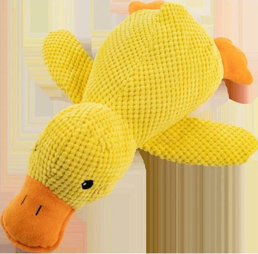Jouet canard pour chiot de couleur jaune et orange. Image produit Boutiquechien