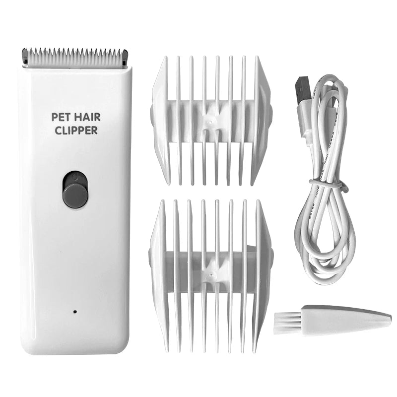Petite tondeuse pour chien de couleur blanc avec deux sabots blanc et un câble. La tondeuse est parfait pour les détails et petit boulot. Image produit Boutiquechien