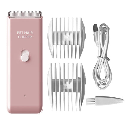 Petite tondeuse pour chien de couleur rose avec deux sabots blanc et un câble. La tondeuse est parfait pour les détails et petit boulot. Image produit Boutiquechien