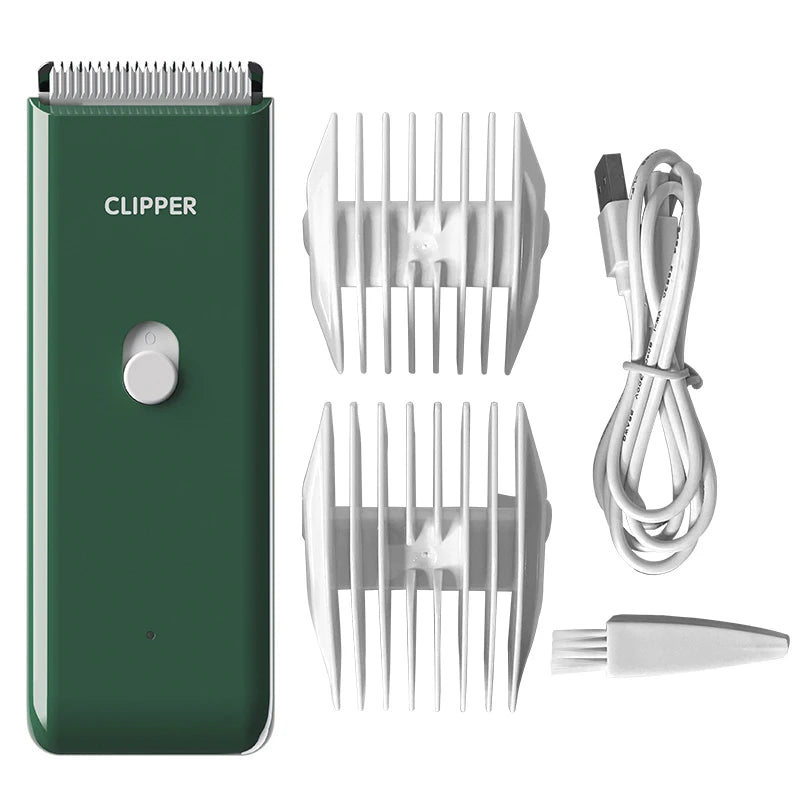 Petite tondeuse pour chien de couleur vert avec deux sabots blanc et un câble. La tondeuse est parfait pour les détails et petit boulot. Image produit Boutiquechien
