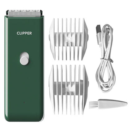 Petite tondeuse pour chien de couleur vert avec deux sabots blanc et un câble. La tondeuse est parfait pour les détails et petit boulot. Image produit Boutiquechien