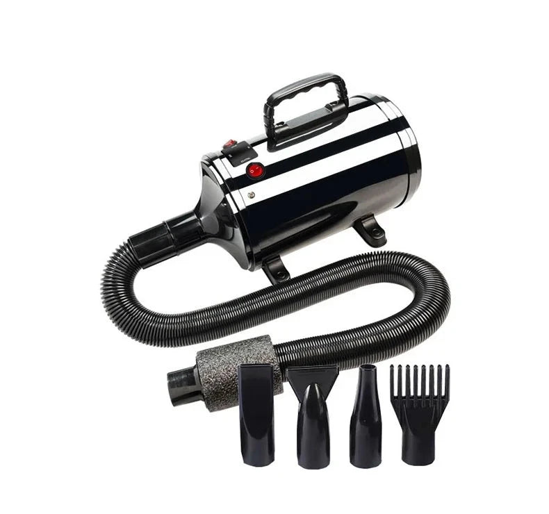 pulseur chien de couleur noir avec de multiples accessoires pour gérer le pelage de votre chien. Image pulseur chien de couleur noir 