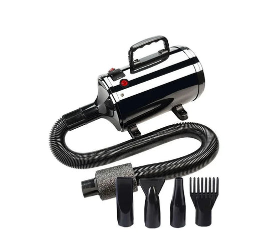 pulseur chien de couleur noir avec de multiples accessoires pour gérer le pelage de votre chien. Image pulseur chien de couleur noir 