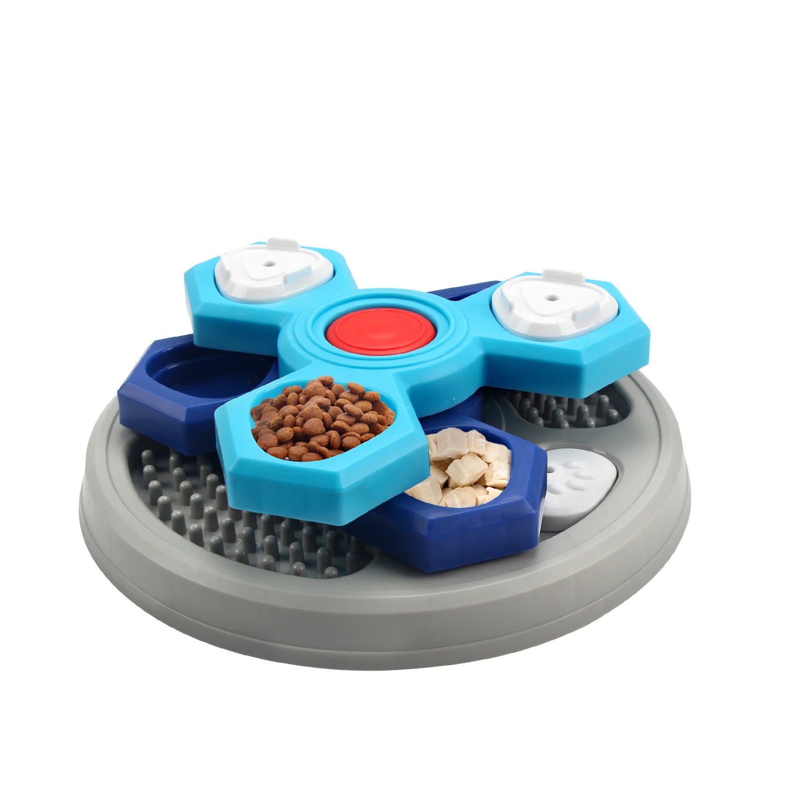 Gamelle pour chien en forme de puzzle de couleur grise et bleu foncé et claire. le puzzle est en deux étagères supplémentaire Image produit Boutiquechien