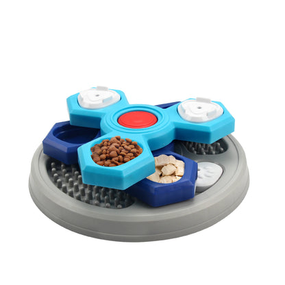 Gamelle pour chien en forme de puzzle de couleur grise et bleu foncé et claire. le puzzle est en deux étagères supplémentaire Image produit Boutiquechien