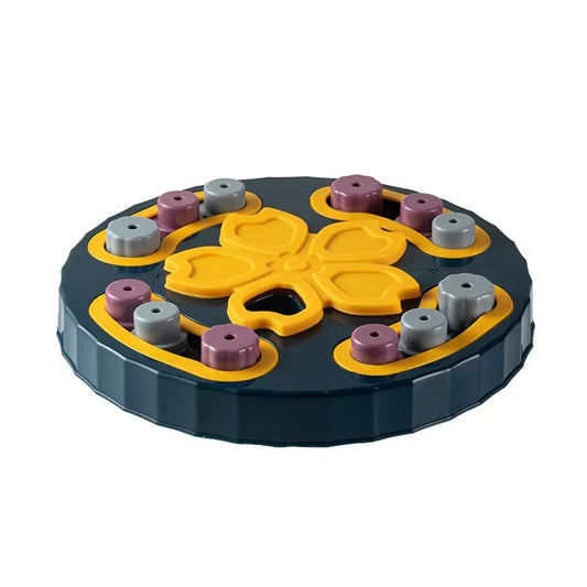 Puzzle pour petit chien de couleur bleu et jaune avec une forme de fleur. Image produit Boutiquechien