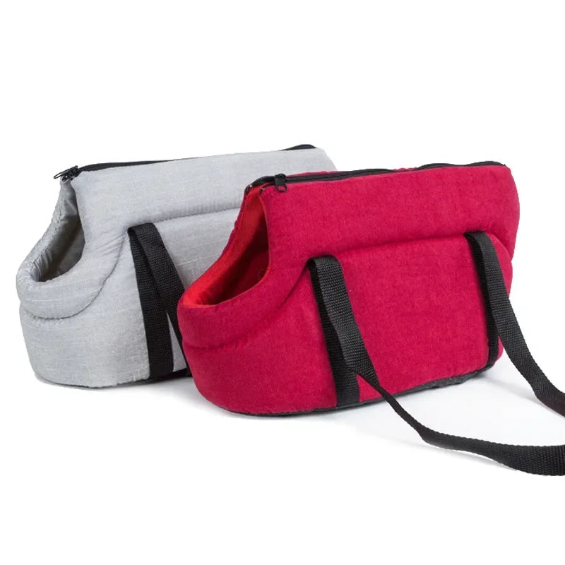 Sac de transport pour chien en voiture gris et rouge 