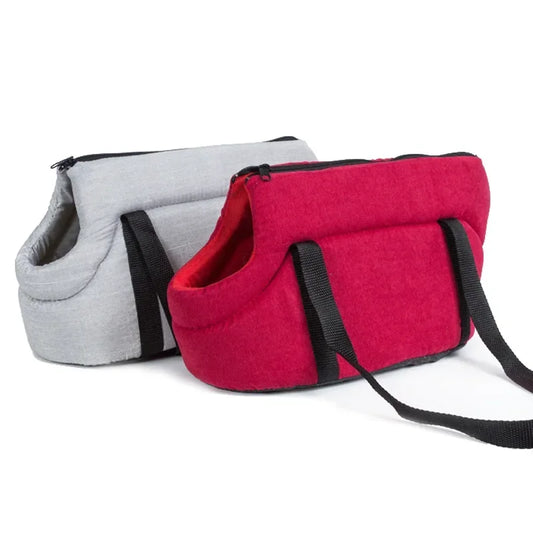 Sac de transport pour chien en voiture gris et rouge 