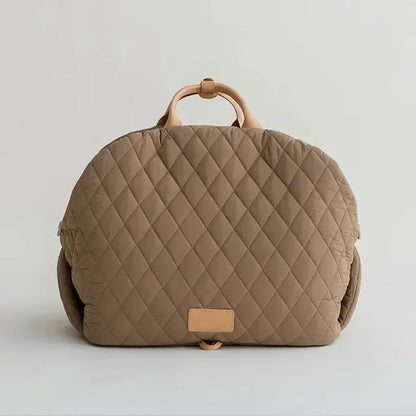 sac pour chien de couleur taupe design et élégant avec des poignées beige. Image produit Boutiquechien