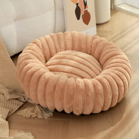 Panier fluffy style velour pour grand chien pêche