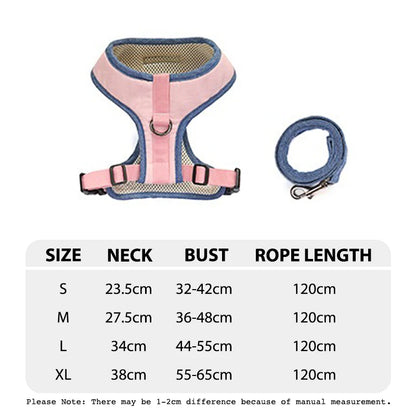 Tableau des tailles du petit harnais avec laisse rose et bleu de boutiquechien en forme de tableau