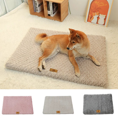 Tapis lavable pour chien de couleur claire. Le shiba est couché sur son tapis. Image produit Boutiquechien 