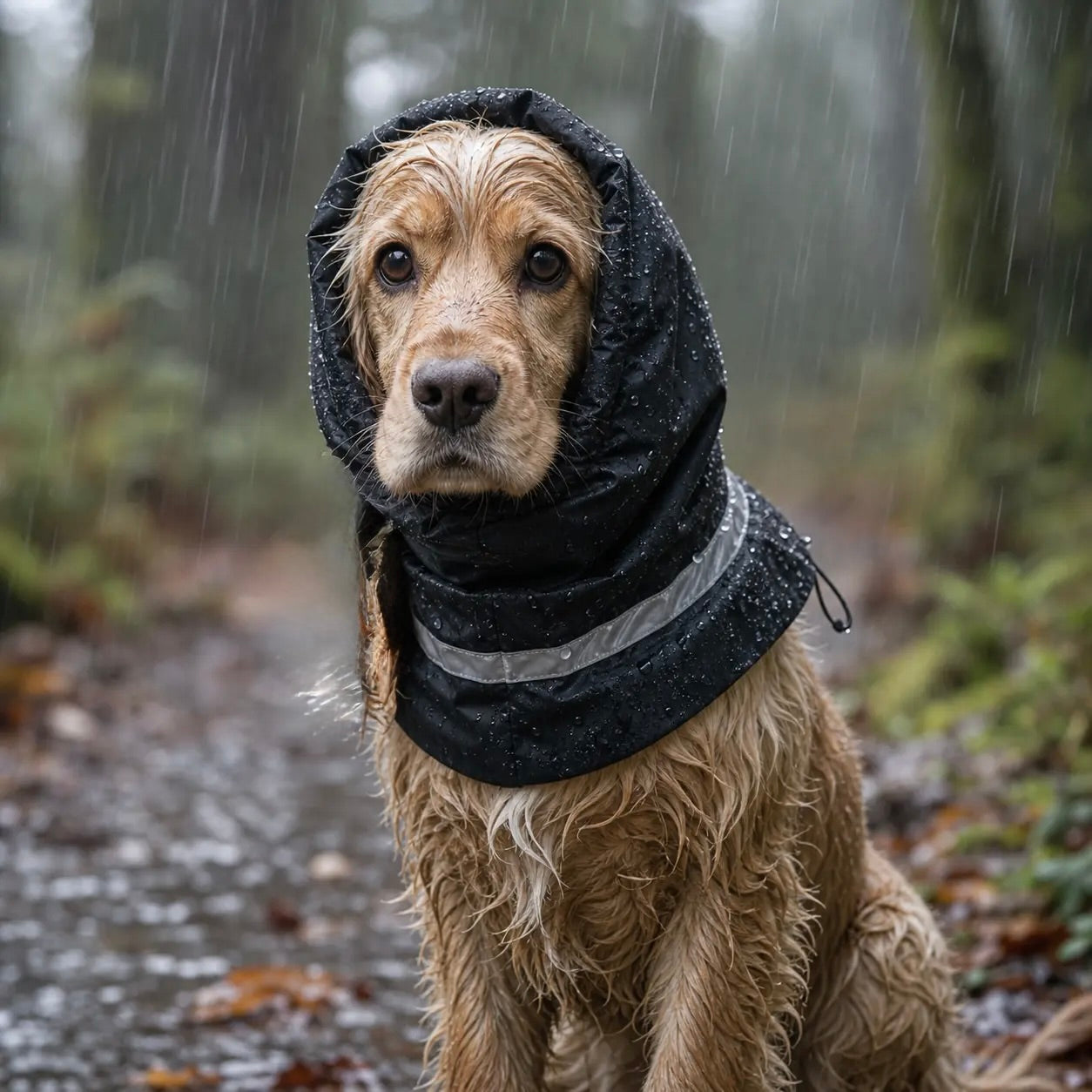 Snood imperméable cocker sur un cocker sous la pluie dans la foret  Image