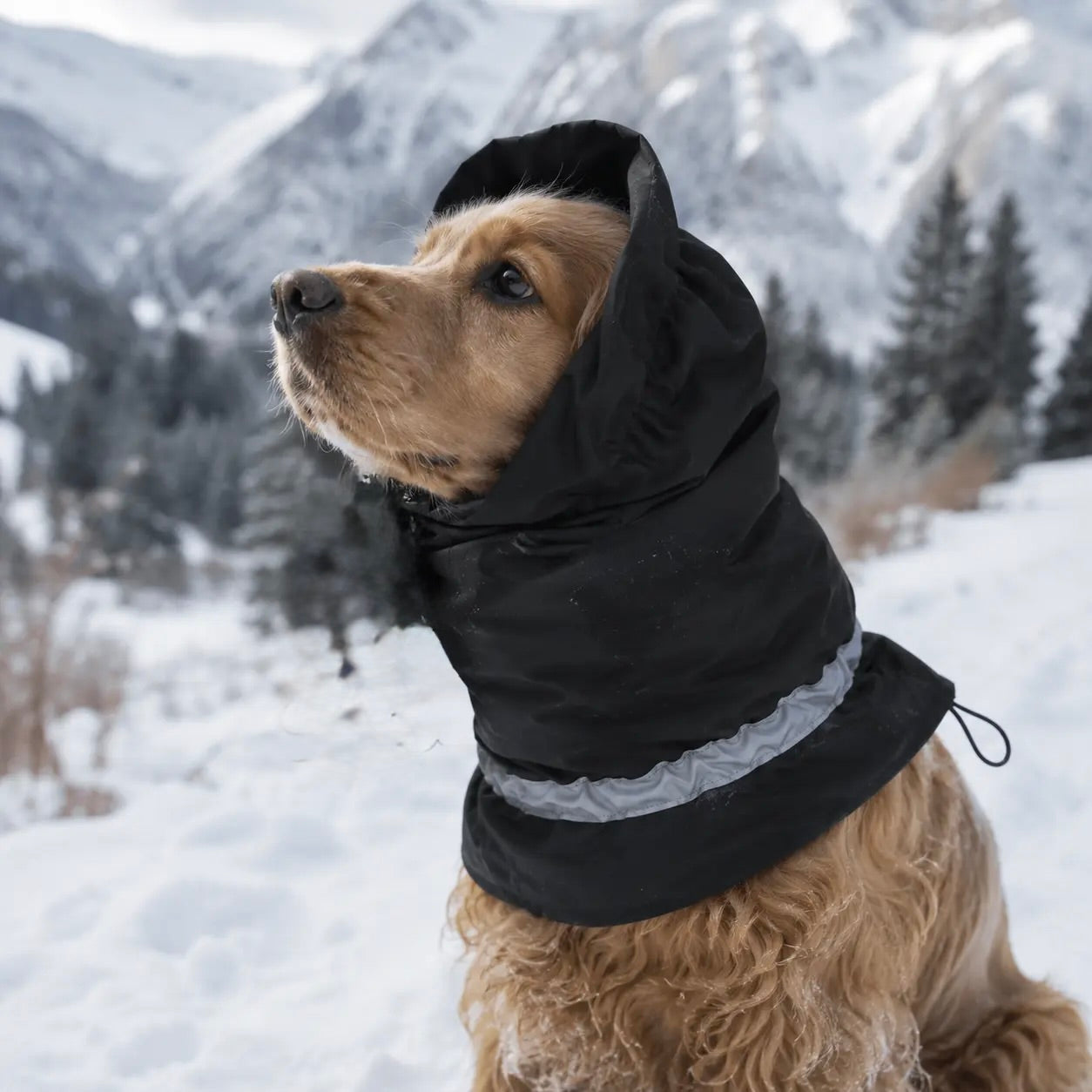 Snood imperméable cocker roux dans les montagnes blanche de neige  Image