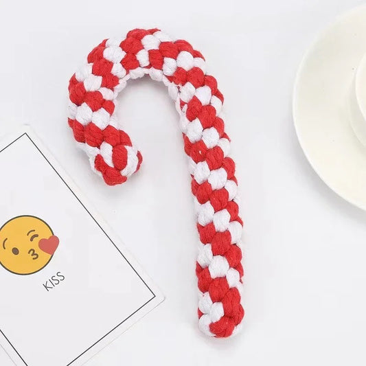 Sucre d'orge de noël rouget et blanc en corde résistante. Image produit Boutiquechien