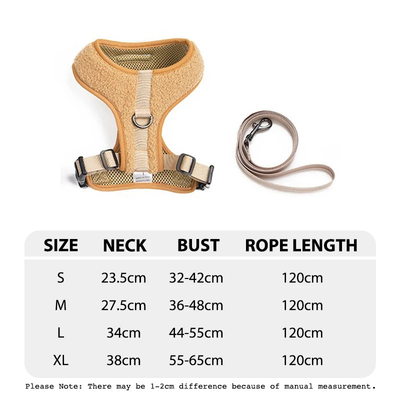 Tableau des tailles du petit harnais avec laisse beige de boutiquechien en forme de tableau