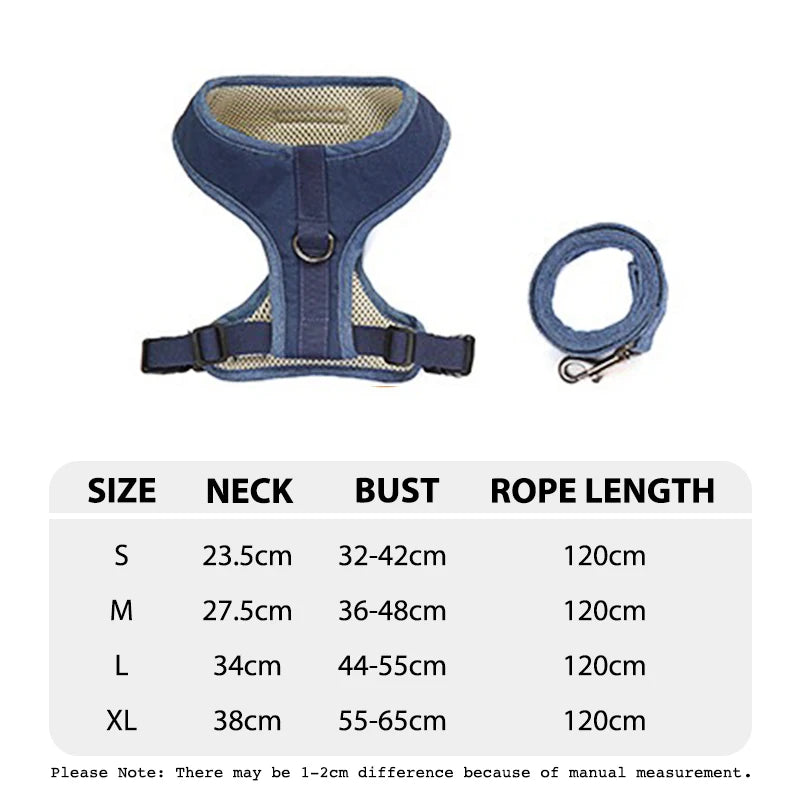Tableau des tailles du petit harnais avec laisse bleu fonce de boutiquechien en forme de tableau