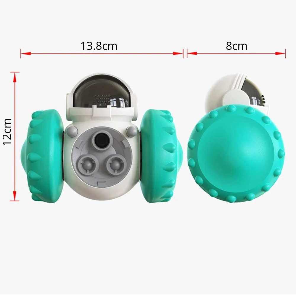 dimension du robot à friandise de couleur blanc, vert et gris. Image produit Boutiquechien