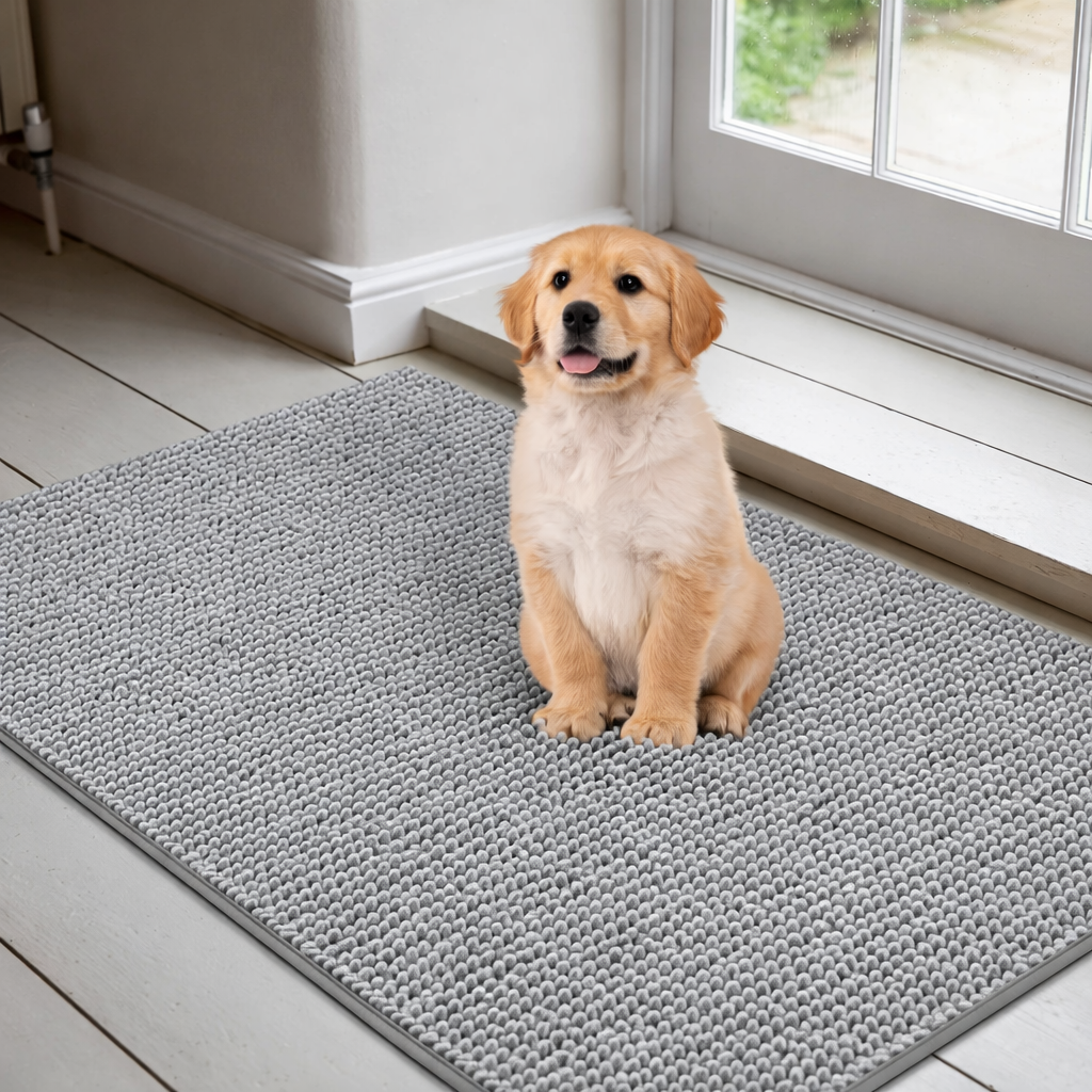 Tapis absorbant pour pattes de chien avec un chiot 
