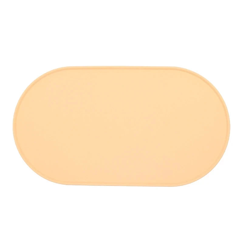 Tapis beige pour gamelle chien de couleur beige avec rebord