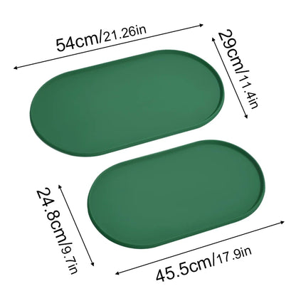 Tapis beige pour gamelle chien avec toutes les dimensions mis en avant 