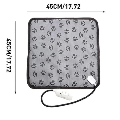 tailles du tapis électrique chauffant gri set noir. Le tapis chien fait 45 cm de long et de large. Image produit Boutiquechien