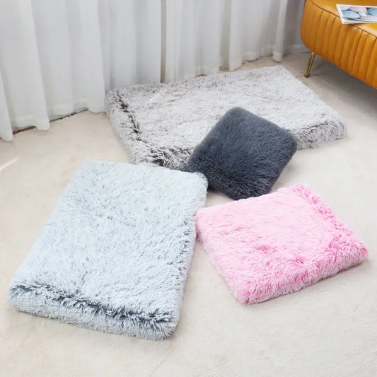 tapis moelleux pour chien de plusieurs couleurs posé dans un salon de couleur claire. Image produit Boutiquechien