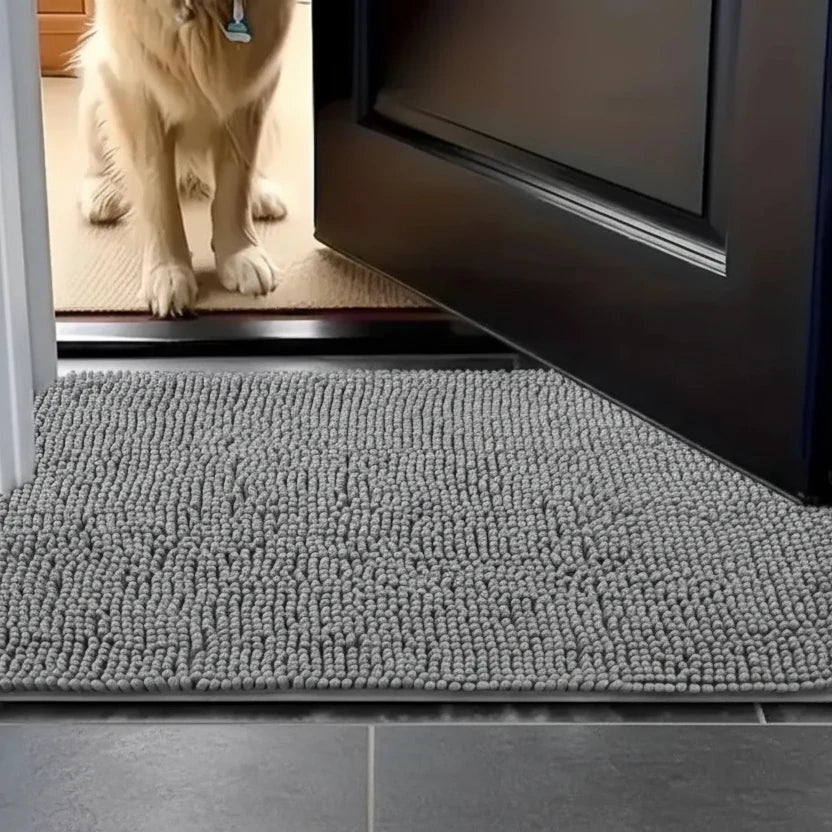 Tapis patte chien sur un devant de porte 