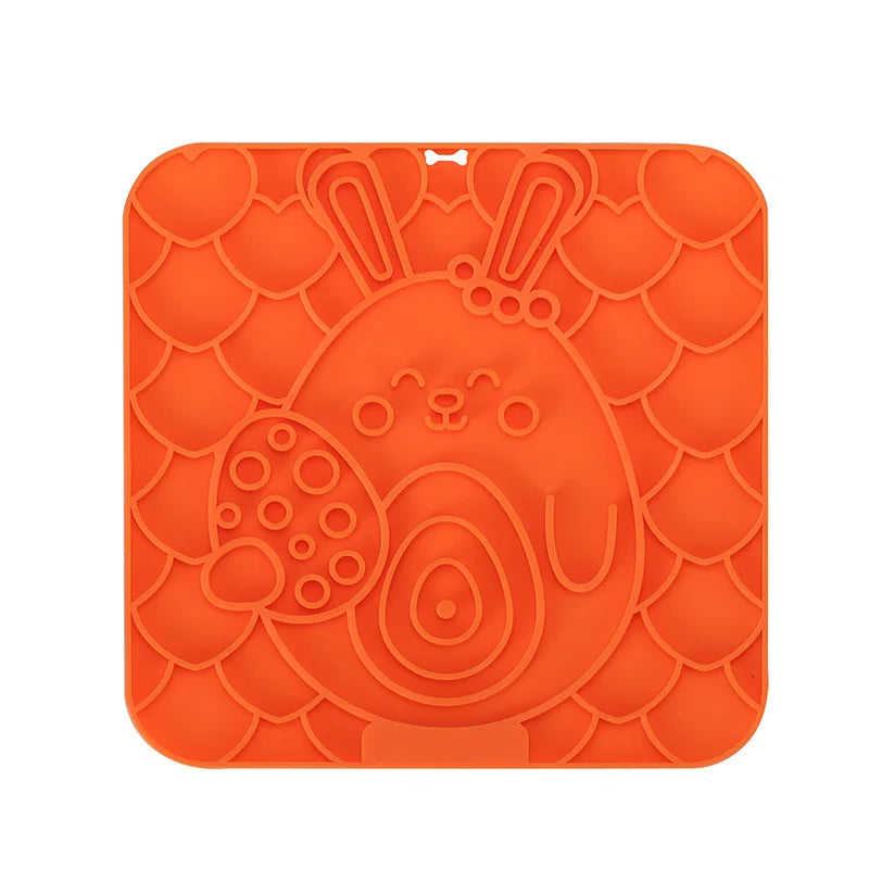 tapis anti glouton pour chien de couleur orange avec un lapin de pâque. Image produit boutiquechien  