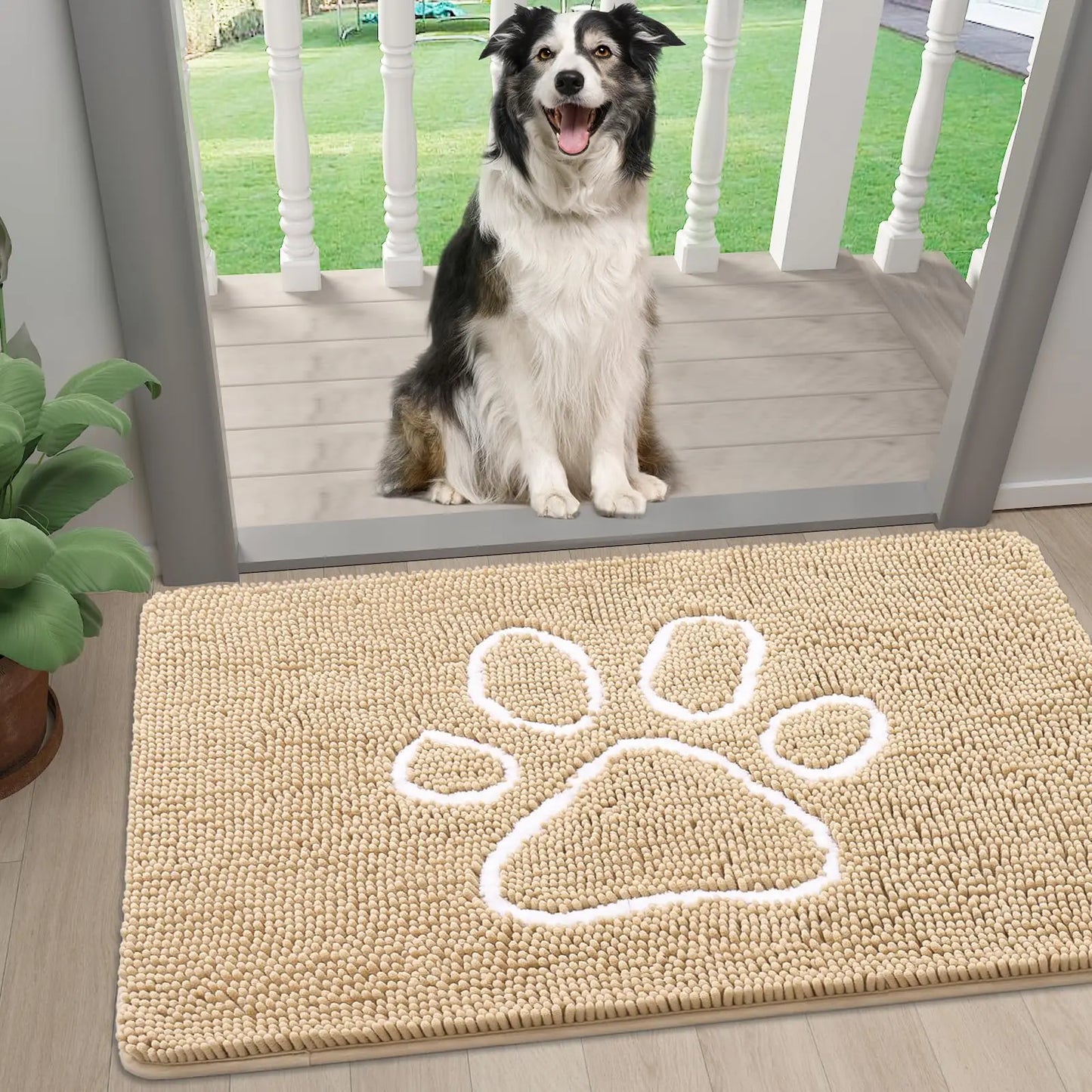 Tapis super absorbant pattes chien beige