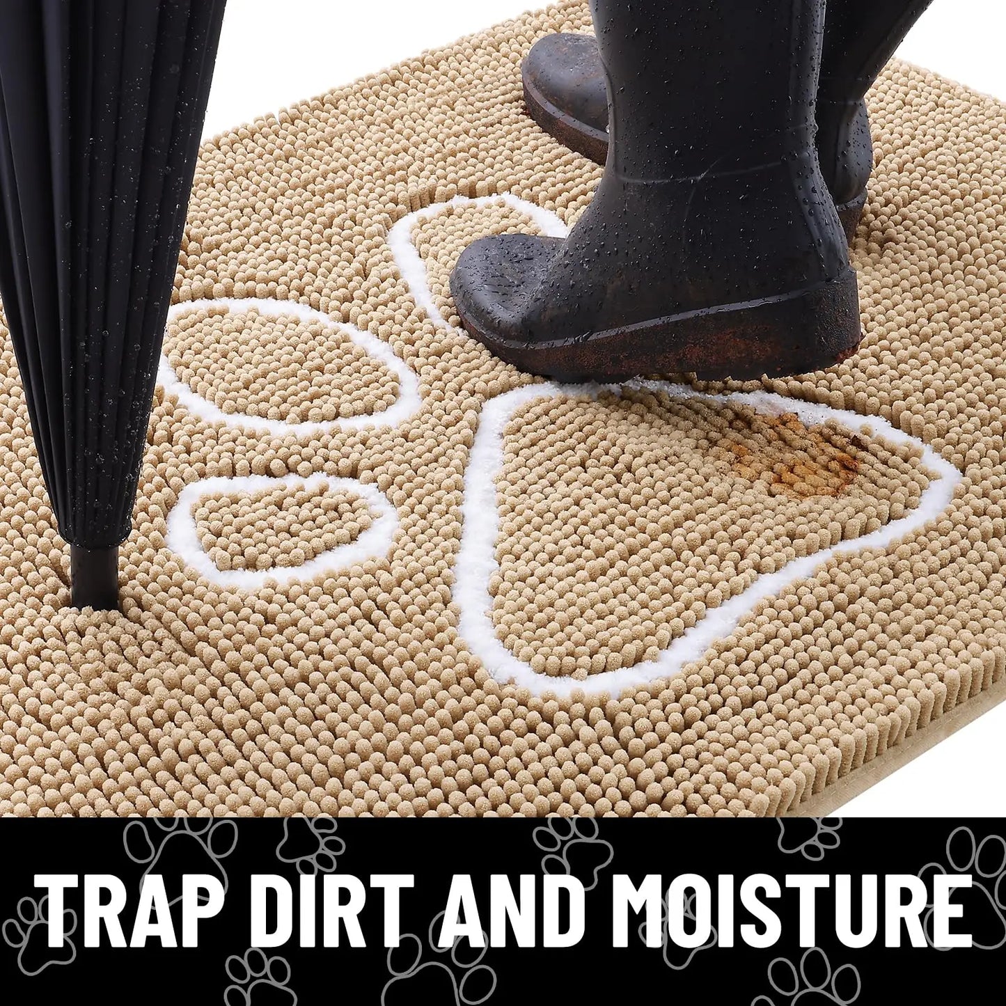 Tapis super absorbant pattes chien beige nettoyant 