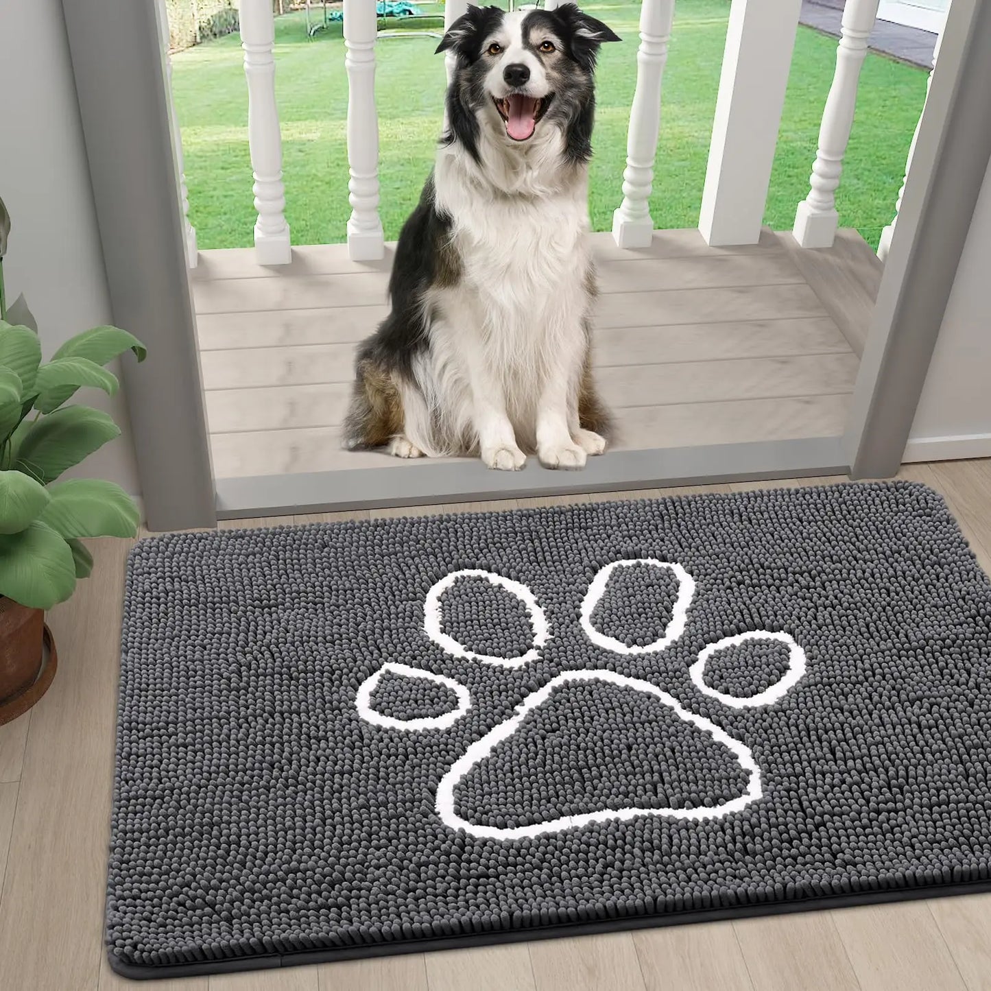 Tapis super absorbant pattes chien gris foncé