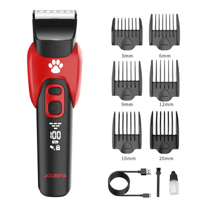 tondeuse pour chien de couleur noir et rouge avec de nombreuses sabot et d'autres accessoires. Image produit Boutiquechien
