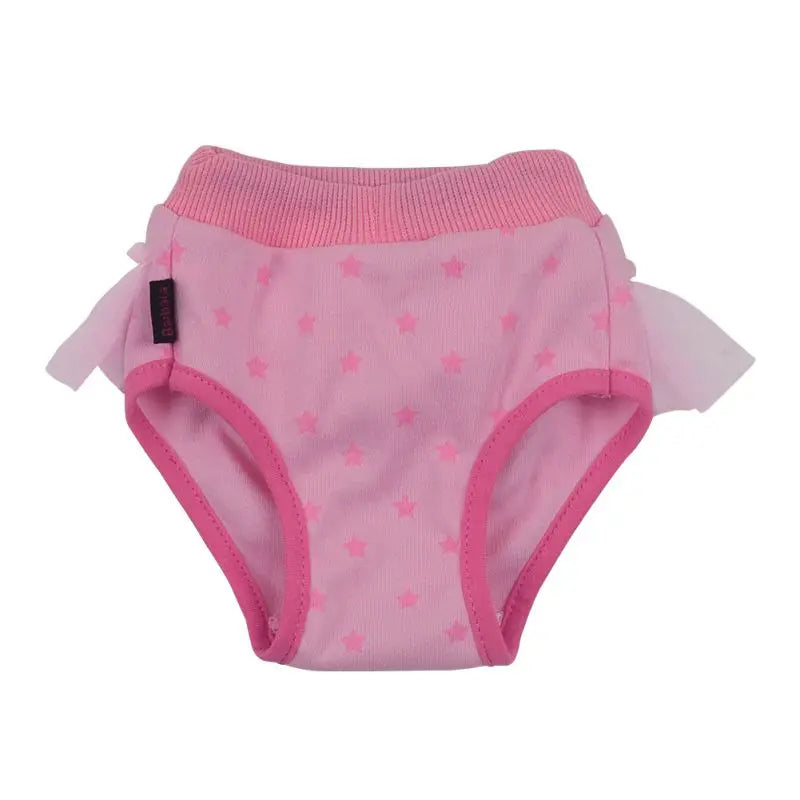 Culotte pour chien de couleur rose avec des étoiles roses dessus. Image produit Boutiquechien