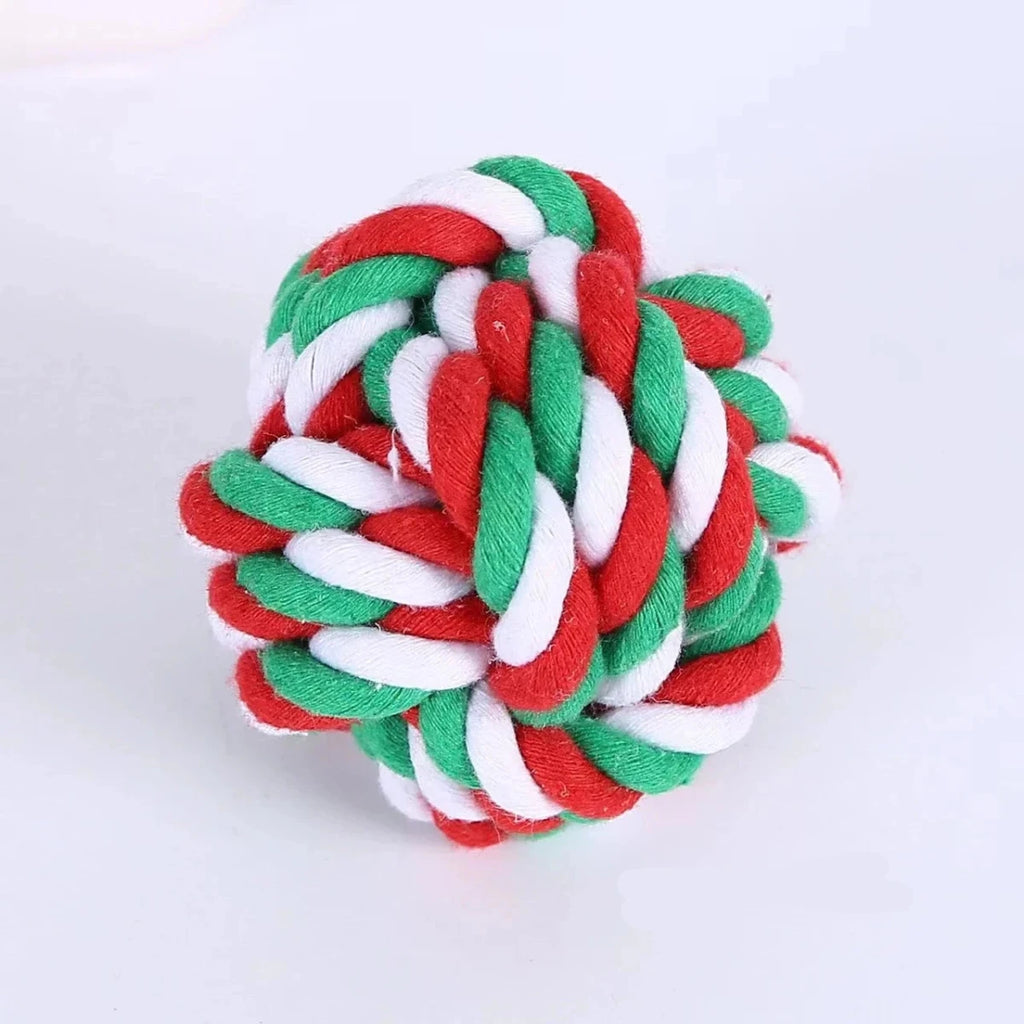 Balle en corde résistante pour chien aux couleurs de noël 