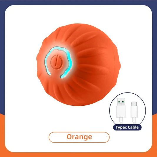 balle interactive pour chiot et chien de couleur orange. Livré avec câble usb-c. Image produit Boutiquechien