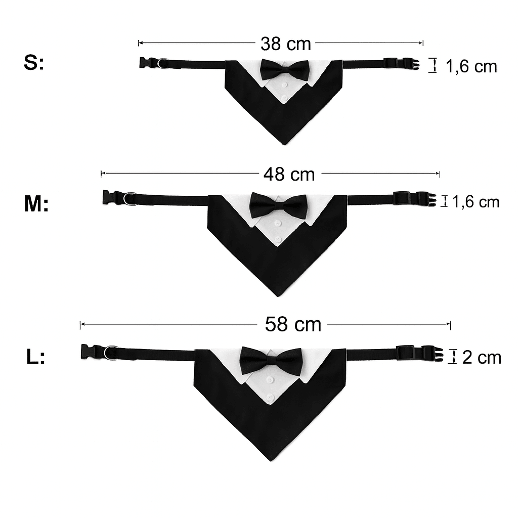 dimensions total du bandana design pour chien de couleur noir et blanc. Image produit Boutiquechien