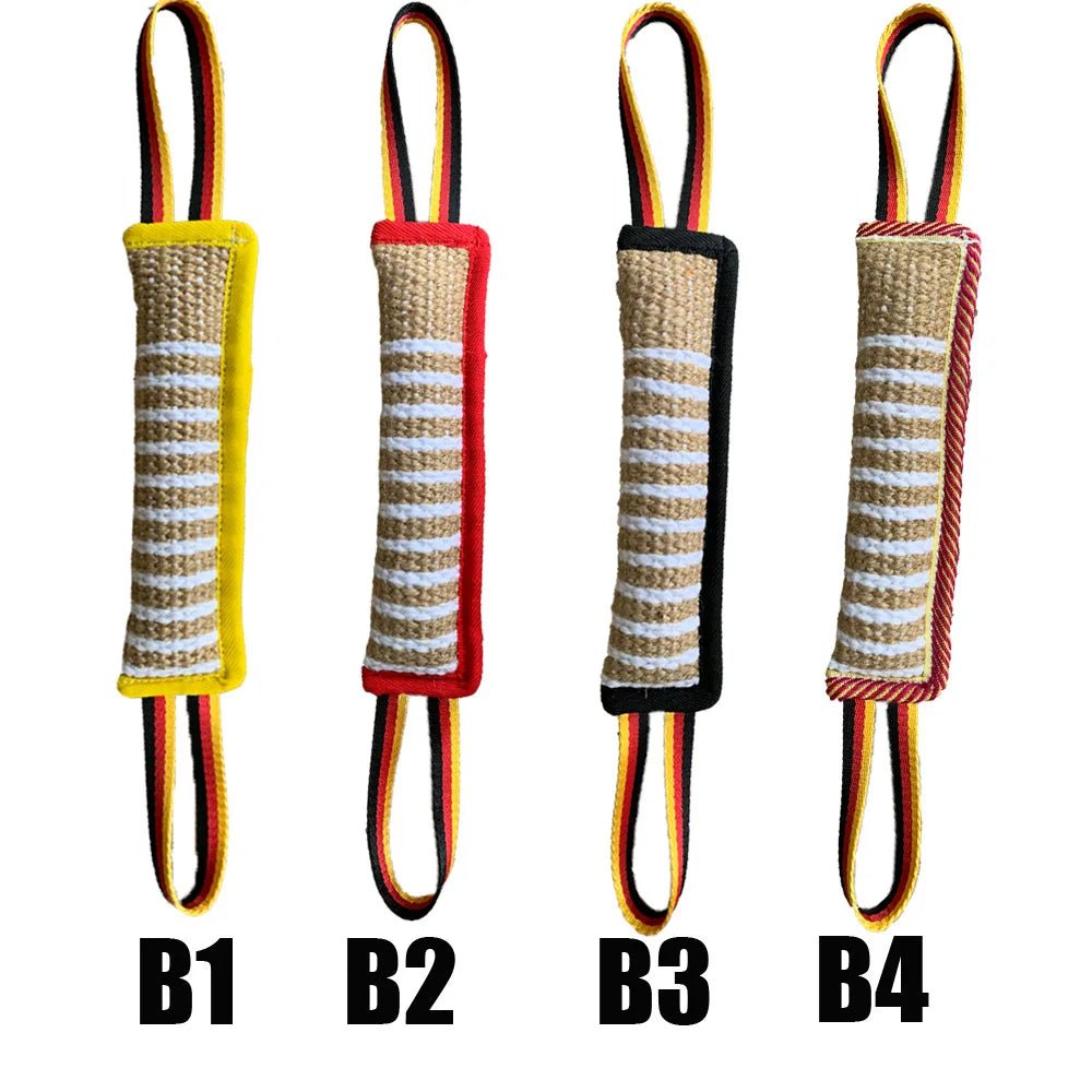 Baton de dressage à la morsure avec des lanières de couleur jaune, rouge et noir avec des bords rembourré Jaune, rouge, noir et rayé de Boutiquechien