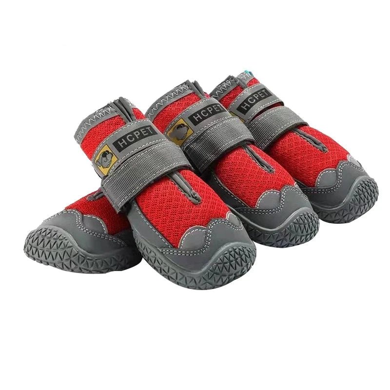 Bottes chaussures pour chien de couleur  grise et rouge en lot de 4. Image produit Boutiquechien 