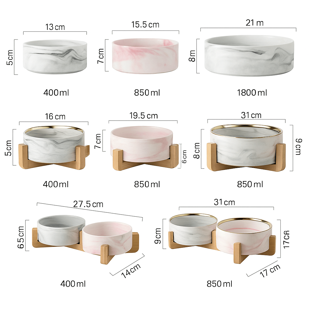 dimensions total des bowls pour chien design de boutiquechien